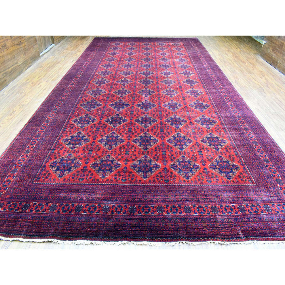 Red, Hand Knotted Afghan Khamyab Extra Soft Wool Oversized Rug, 10'0"x19'2"