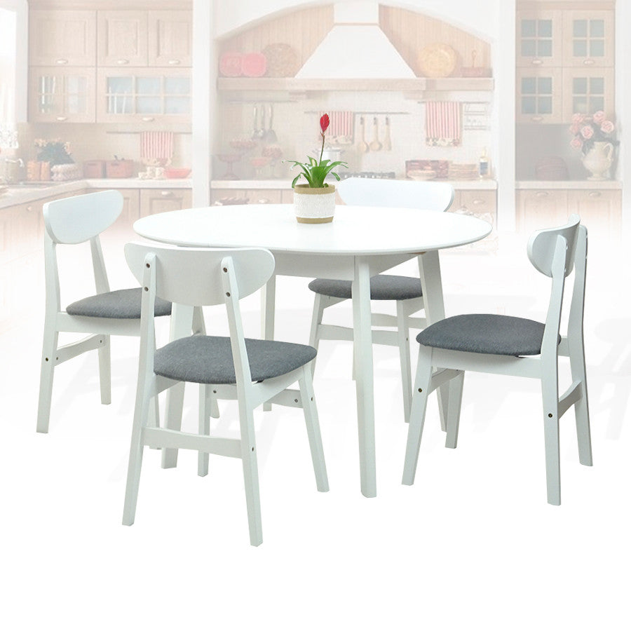 Extendable Round Dining Room Table Modern Solid Wood, White