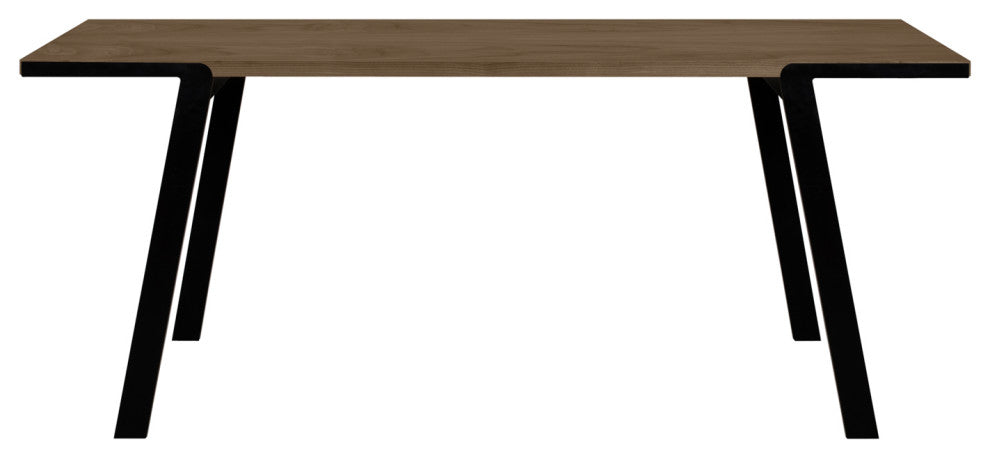 Modern Minimal Wood Top Metal Leg Dining Table, Walnut/Black