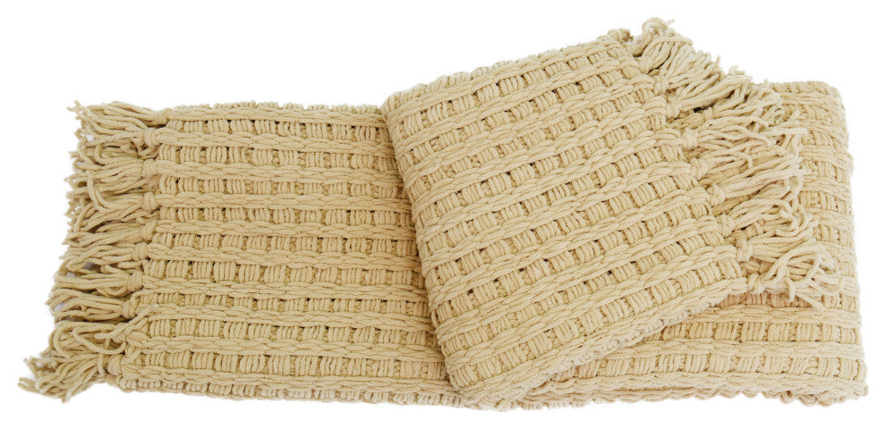 Space Yarn Knitted Throw, Light Camel, 60" X 80"