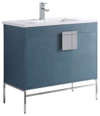 Modern Blue Bathroom Vanity Set, Chrome Hardware, Vireous China Sink Top