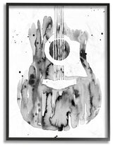Abstract Guitar Watercolor Pattern Painting, 11"x14", Black Frame