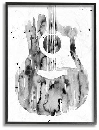 Abstract Guitar Watercolor Pattern Painting, 11"x14", Black Frame
