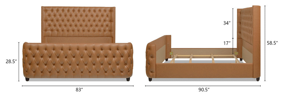 Brooklyn Tufted Sheltered Wingback Panel Bed, Caramel Tan Brown, King