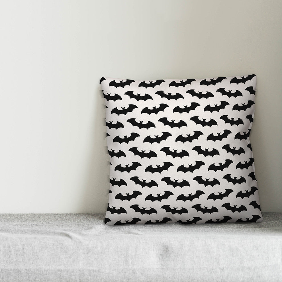 Bat Pattern White 18"x18" Throw Pillow