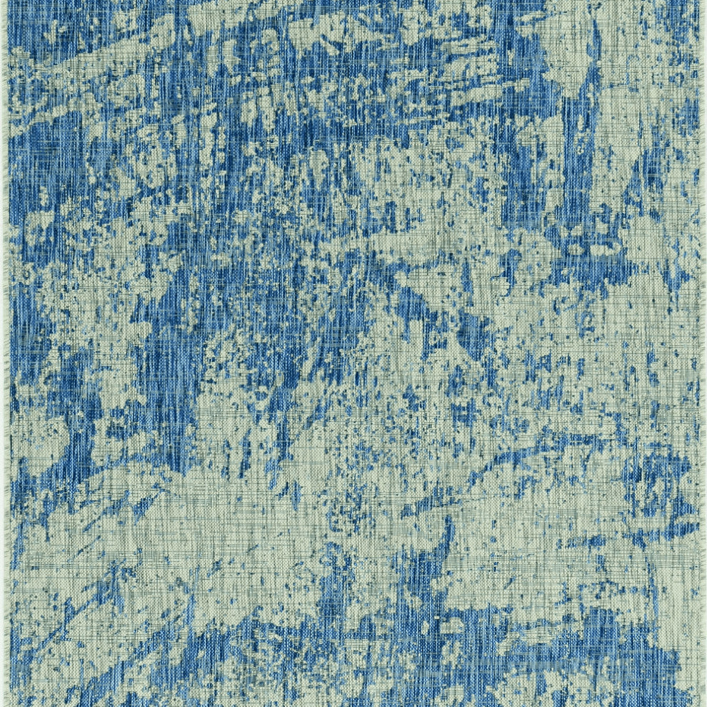 8' X 11' Grey Or  Denim Abstract Brushstrokes Uv Treated Indoor Area Rug
