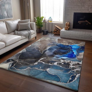 Premium Machine Washable Mayfield AMF503 Navy 5' x 7'6" Rug
