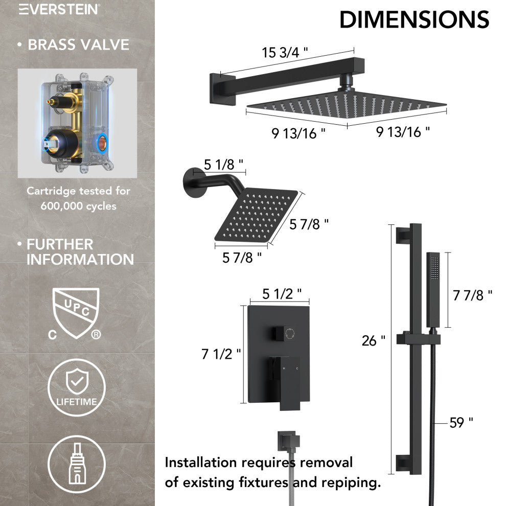 Dual Heads 10"x 6" Rain Shower System with Hand Shower Spray, Matte Black