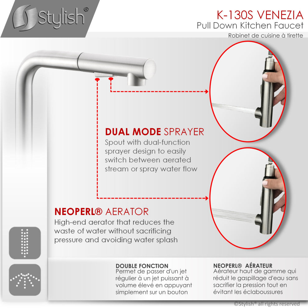 K130SK147S Single Handle Pull Down Kitchen Faucet With Cold Water Tap
