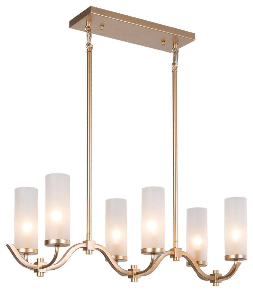 LNC 6-Light Modern Gold and Frosted Glass Linear Pendant for Kitchen