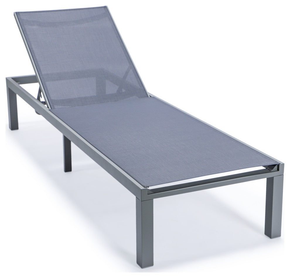 LeisureMod Marlin Patio Chaise Lounge Chair With Gray Frame, Dark Gray