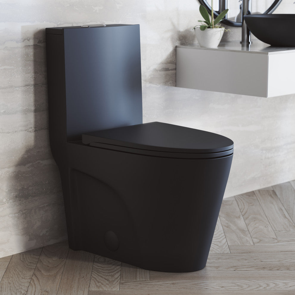 St. Tropez Elongated Toilet, Dual Vortex Flush, Matte Black