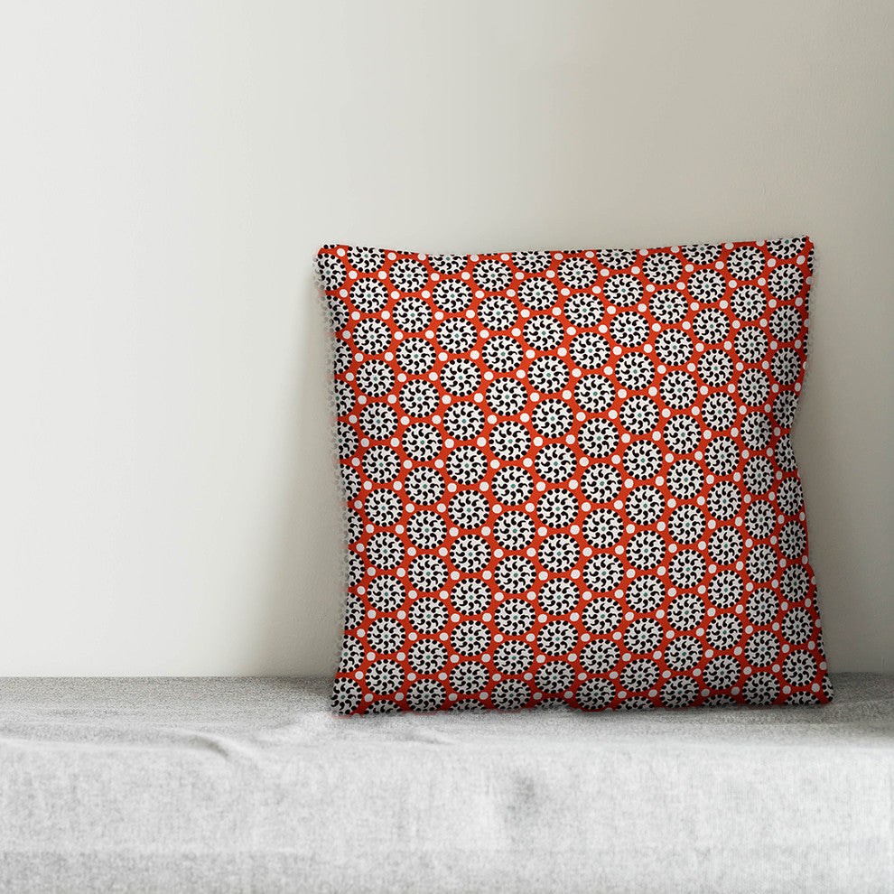 Boho Polka Dots, Red Throw Pillow Cover, 16"x16"