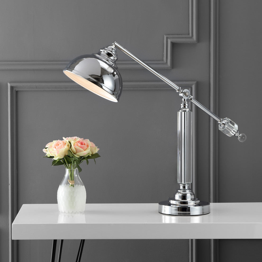 Giselle 22" Metal and Crystal Task Lamp, Chrome and Clear