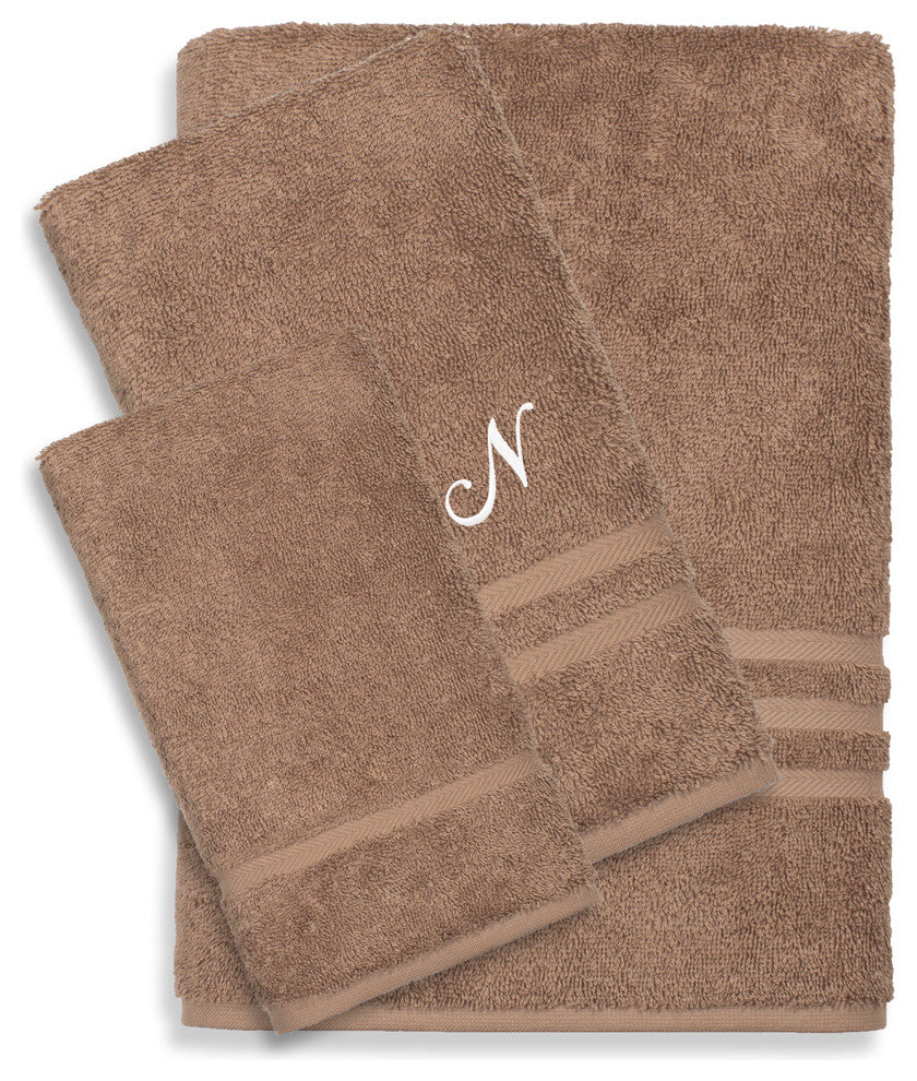 Denzi 3-Piece Towel Set Monogrammed Letter, N