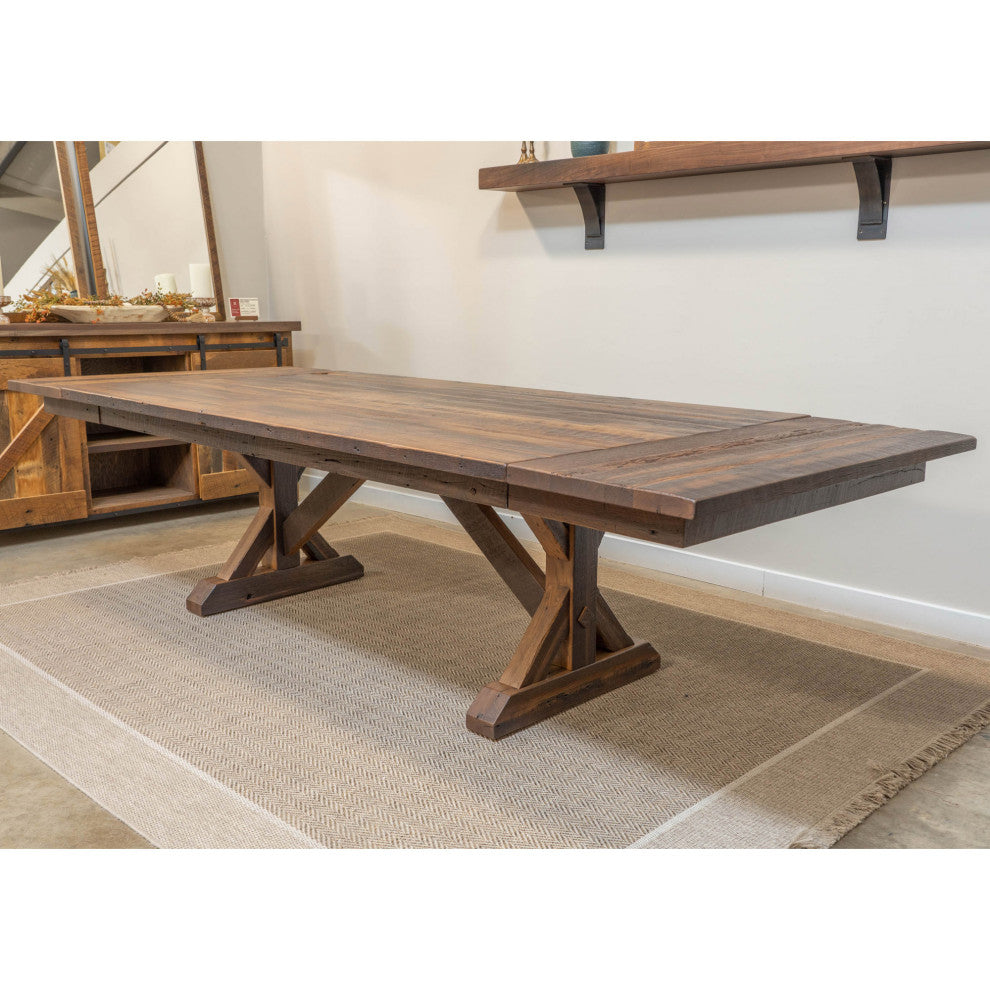Calloway Expandable Farmhouse Dining Table, Reclaimed Barnwood, 48"x84"