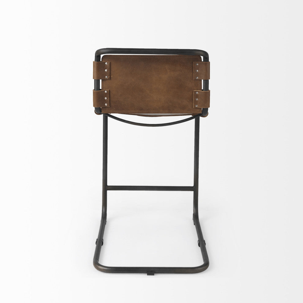 38" Brown And Black Steel Bar Chair With Footrest