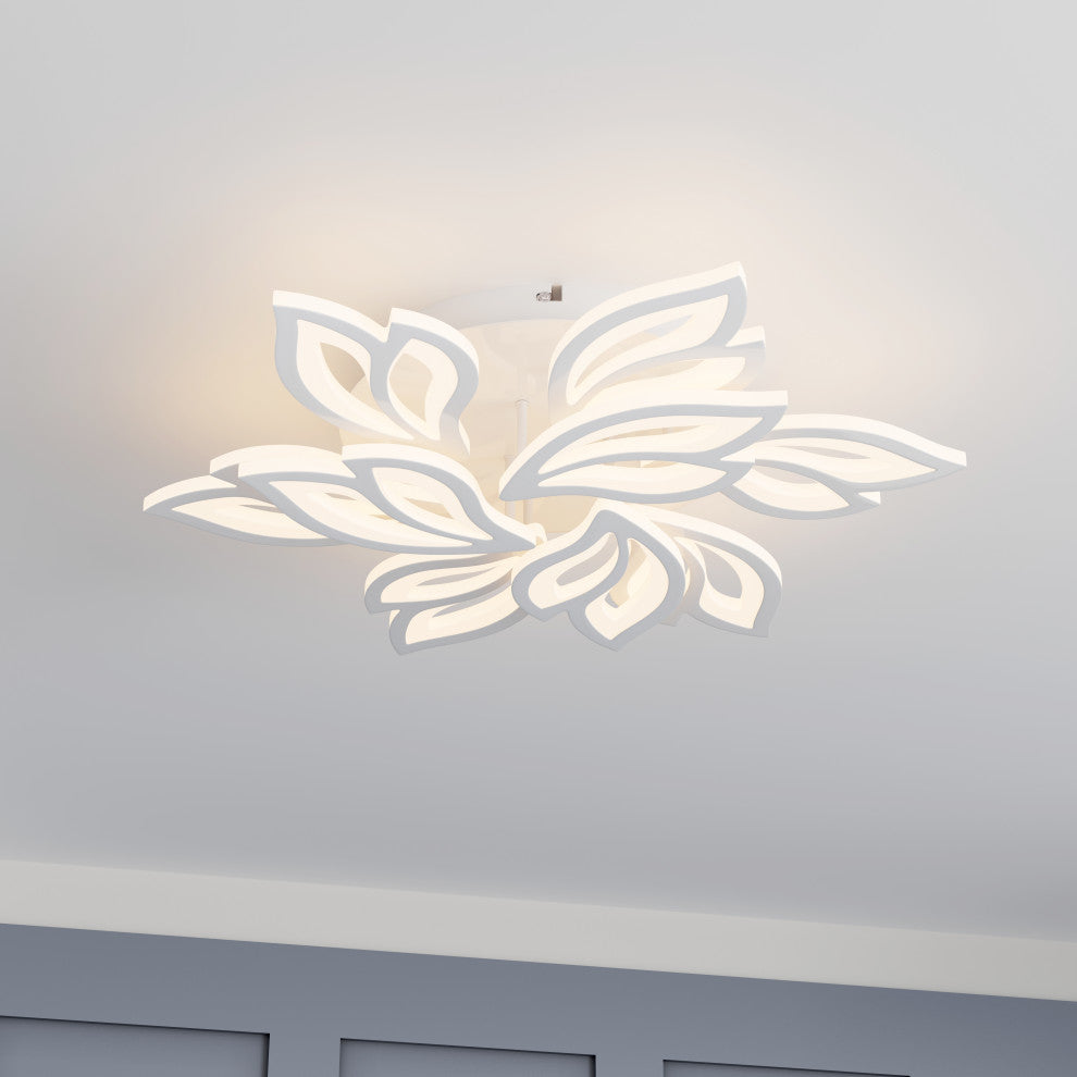 Modern White Multi-Leave Shape Semi Flush Mount LED Ceiling Light