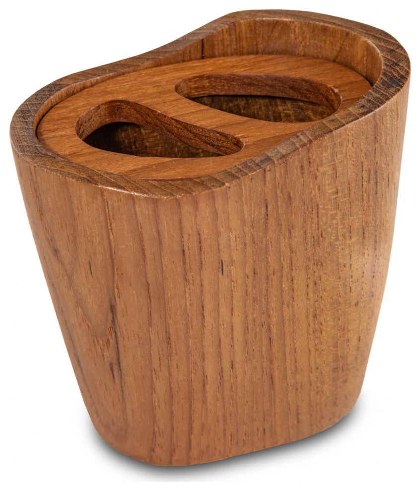 Natural Brown Solid Teak Oval Toothbrush Holder