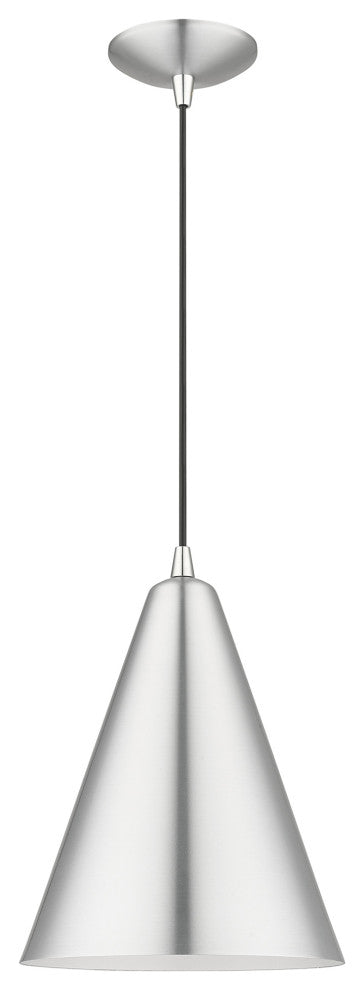Dulce 1-Light Brushed Aluminum Cone Pendant, Polished Chrome Accents