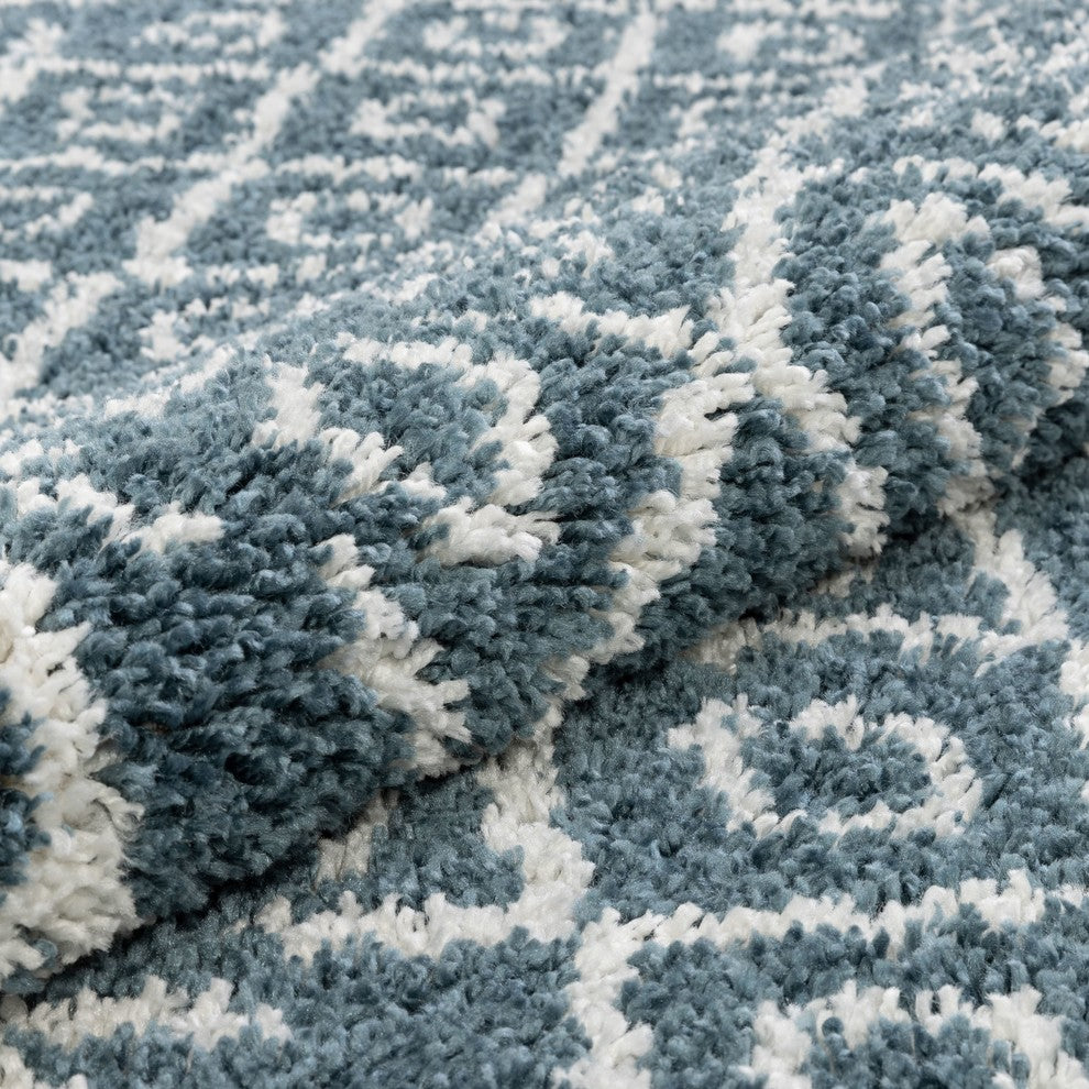 Well Woven Cabana Tribal Geometric Shag Agata 5'3"x7'3" Light Blue Area Rug