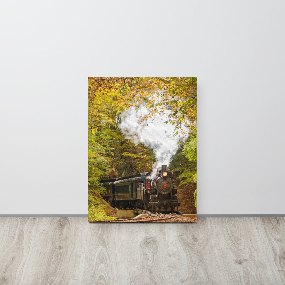 Steam Train with Autumn Foliage Landscape Photo Canvas Wall Art Print, 18" X 24"