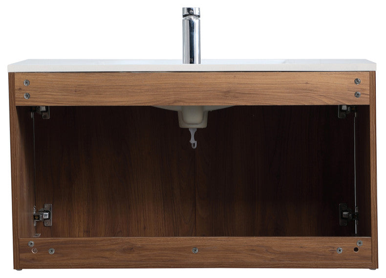 Single Bathroom Floating Vanity, Walnut Brown, 36"