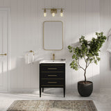 Celios Bathroom Vanity, Black with Brass Trim, 24", Single Sink, Freestanding