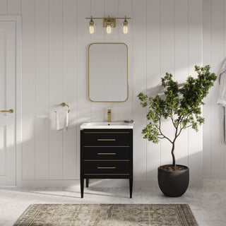Celios Bathroom Vanity, Black with Brass Trim, 24", Single Sink, Freestanding