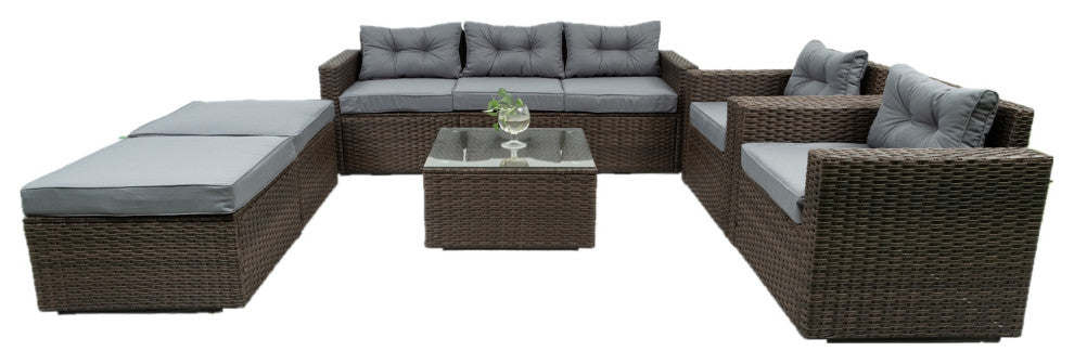 6-Pieces Wide Outdoor Rattan Reversible Patio Sectional With Cushions