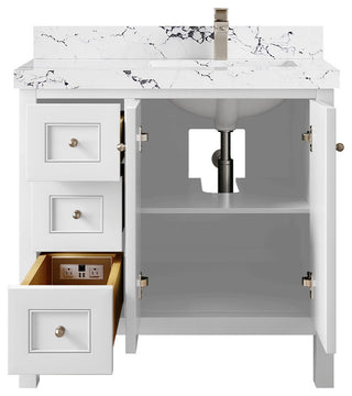 Nashville 36" Right Offset Bath Vanity, White 2" Viola Night