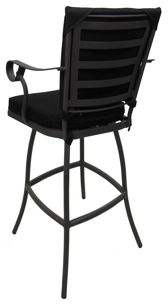 Outdoor Patio Swivel Bar Stool Jamey with Arms, Black - Gray, 30"