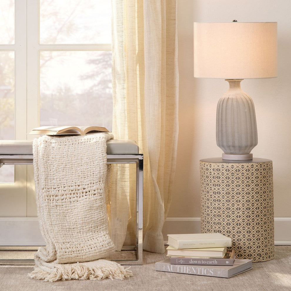 Classic Elegant Soft Gray Frosted Glass Table Lamp 25 in Textured Bottle Shape