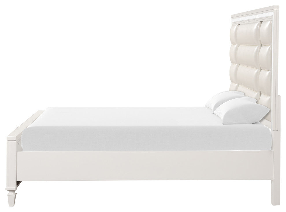 Genoa White Wood Frame Queen Panel Bed