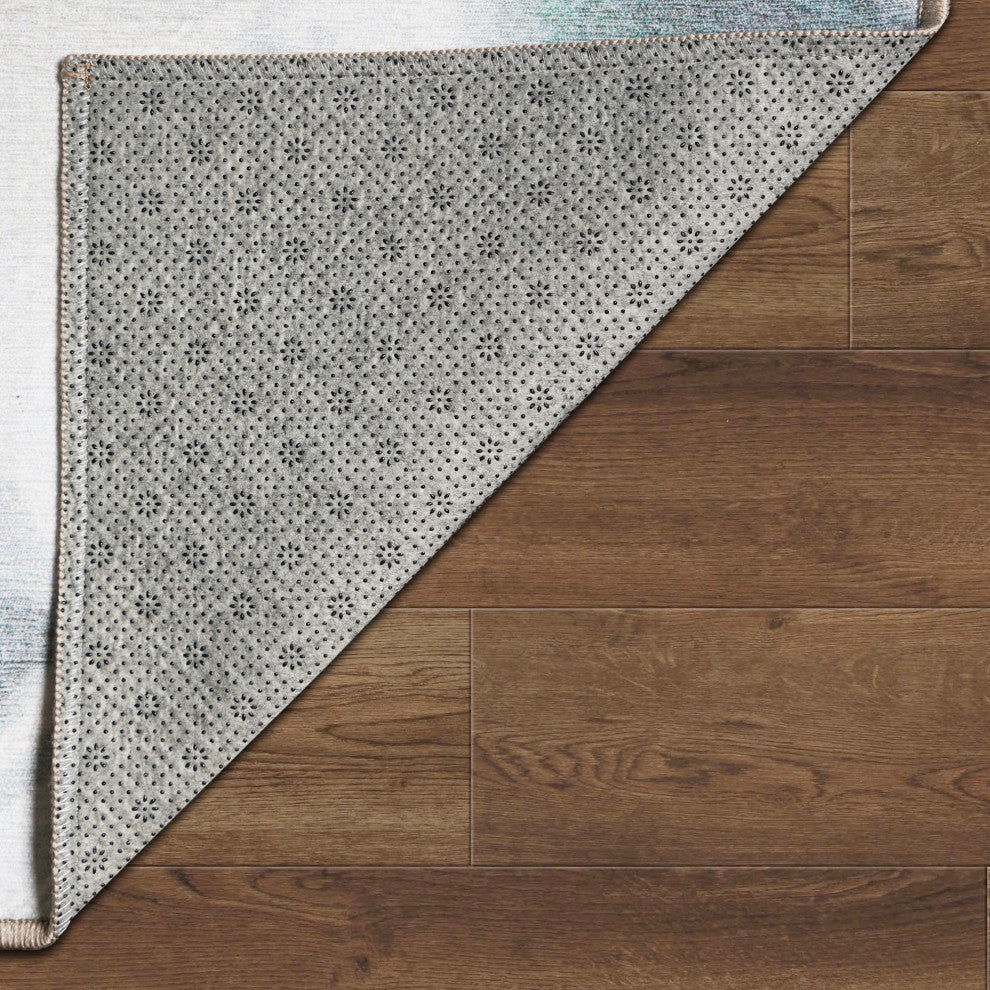 My Magic Carpet Washable Rug Sasha Floral Cream Blue, 3' X 5'
