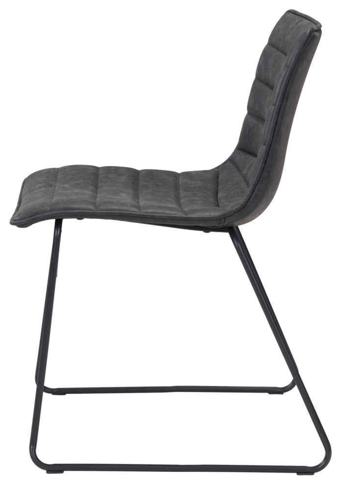 Dining Chair, Set of 2, Faux Vinyl Leather, Steel, Vintage Black, Cafe Bistro