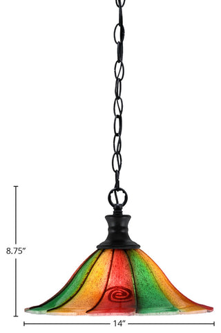 Chain 1-Light Chain Hung Pendant, Matte Black/Mardi Gras