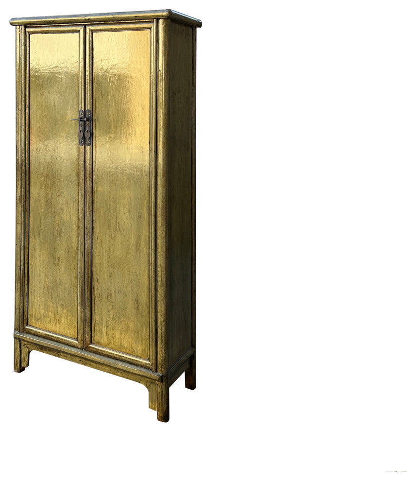 Oriental Distressed Light Olive Green Tall Narrow Noodle Cabinet Armoire Hws4337