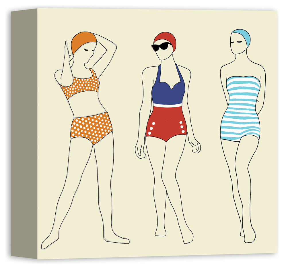 Vintage Swimmers Canvas Wall Art, 12x12