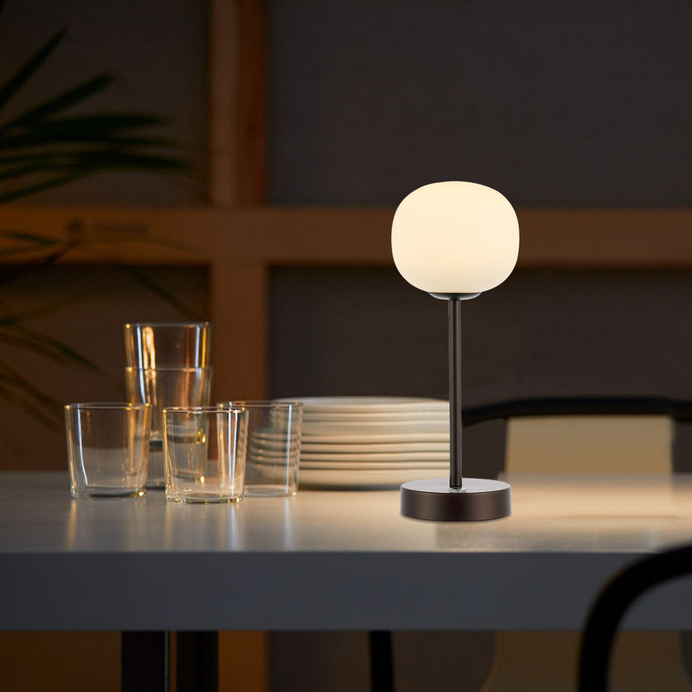 12.25" Modern Minimalist Iron Rechargeable Integrated LED Table Lamp, Black