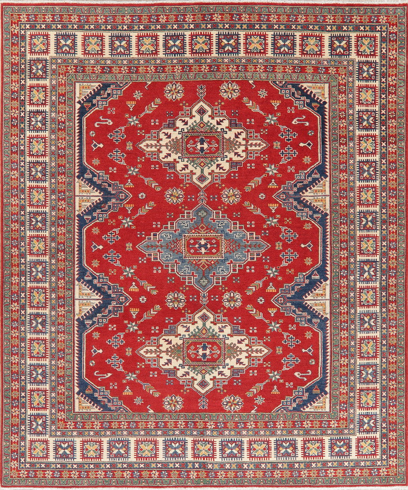 Hand-Knotted Super Kazak Traditional Pakistani Oriental Area Rug, Red 9'8"X 8'3"