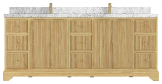 Austin 84 Double Sink Bath Vanity in Light Natural Teak 2" Carrara Marble