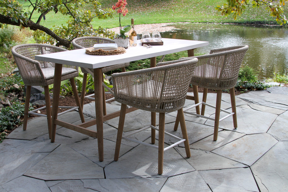 5-Piece Ivory Composite and Wheat Rope Counter Height Set