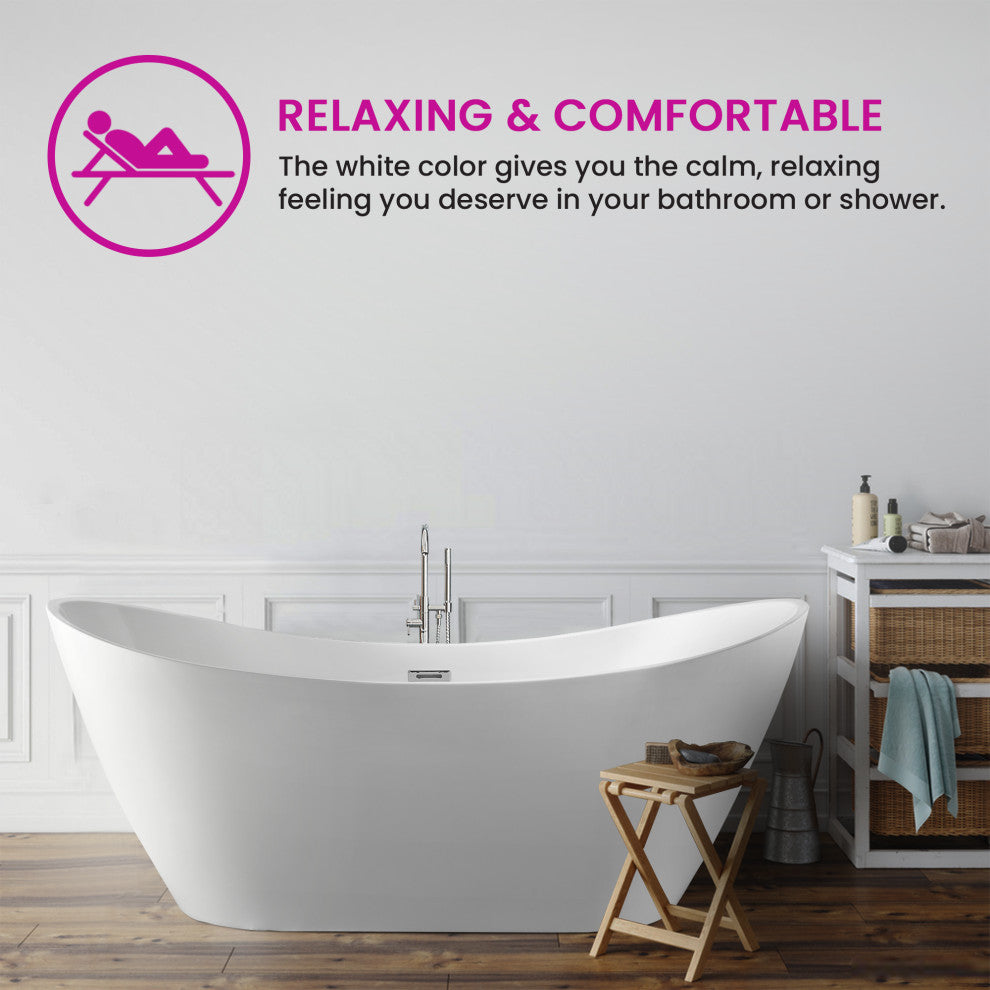 Vanity Art 71" Freestanding Acrylic Soaking Bathtub