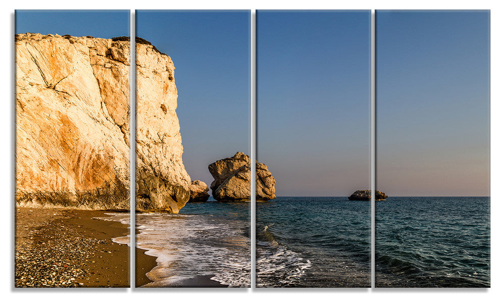 "Petra Tou Romiou Or Aphrodite'S Rock" Seascape Wall Art, 4 Panels, 48"x28"