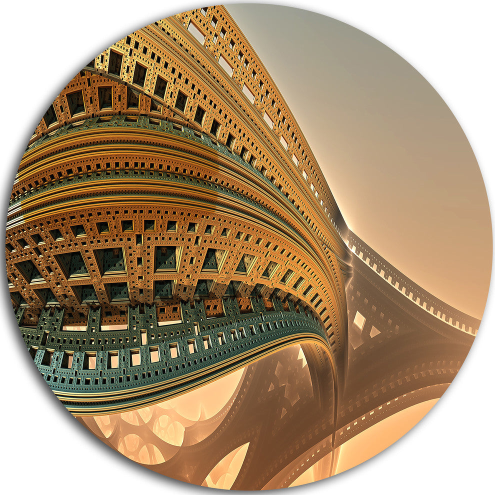 Bulgy Brown 3D Structure, Abstract Art Disc Metal Wall Art, 23"
