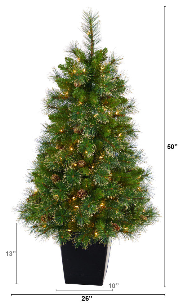 50" Golden Washington Pine Faux Xmas Tree W/Lights, Pinecones, Bendable Branches