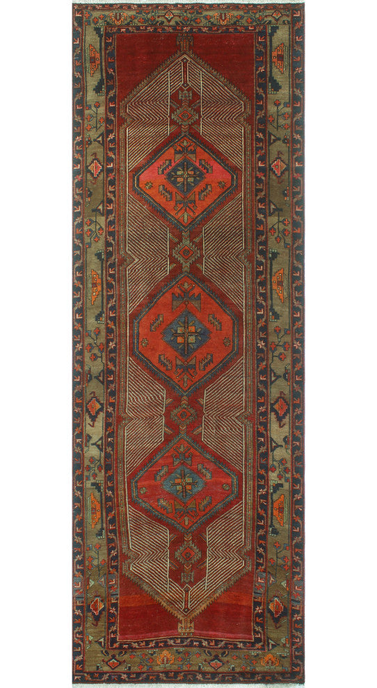 Fine Vintage Distressed Elaine Red/Ivory Runner, 4'4x13'0