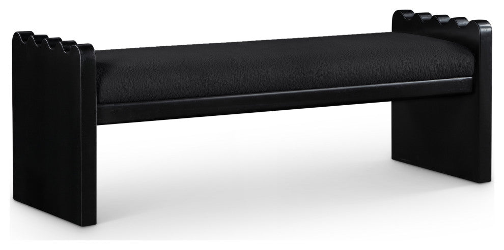 Sonia Upholstered Bench, Black, Velour Fur Fabric, Black Finish