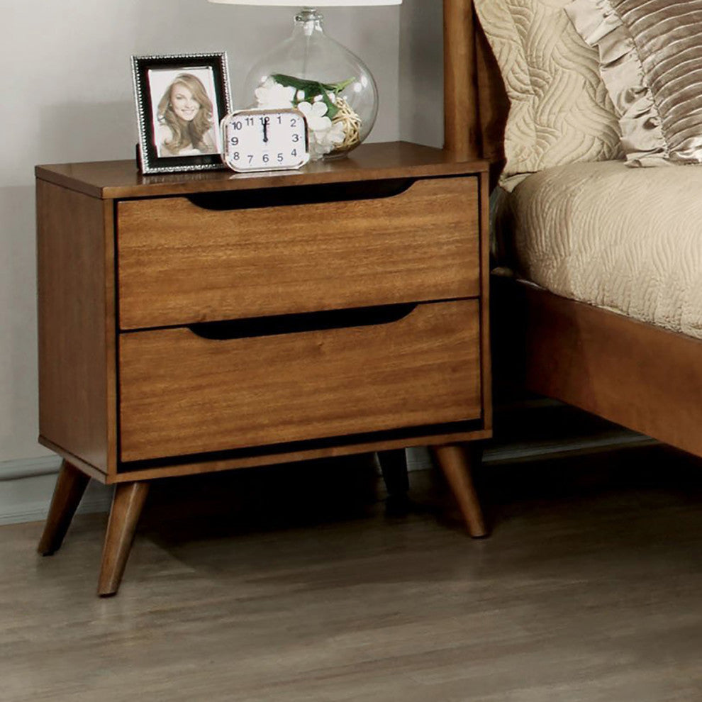 Furniture of America Belkor Mid-Century Modern Wood 2-Drawer Nightstand in Oak